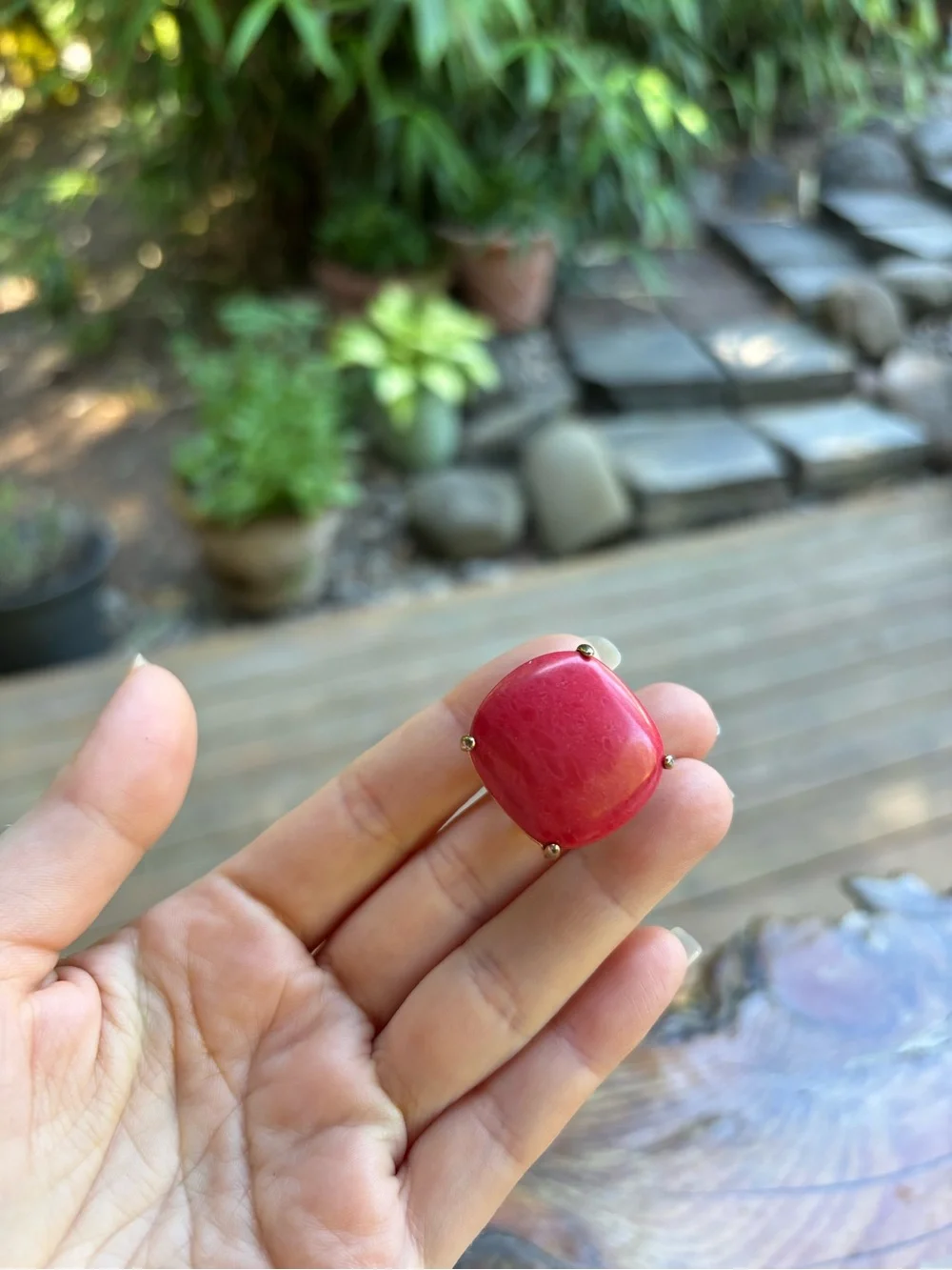Chloe + Isabel Gold Ring with Coral Pink Stone